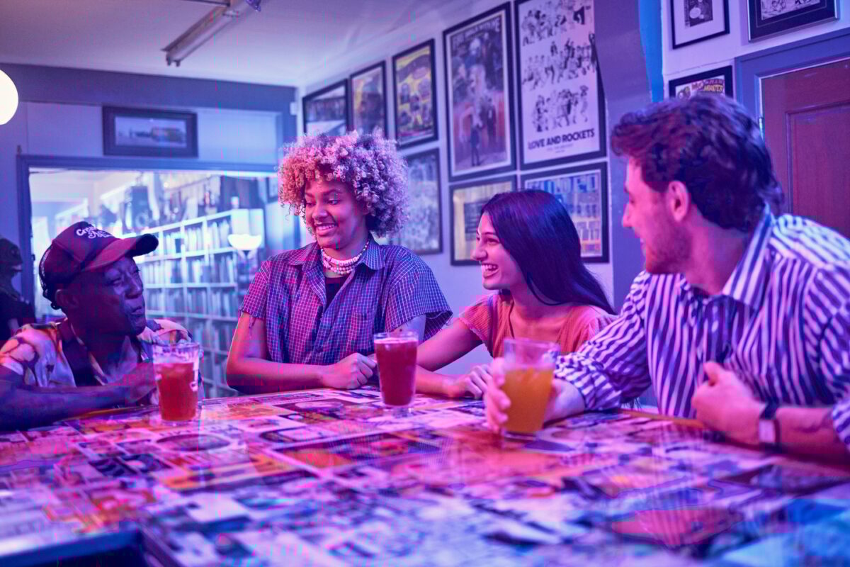 people at bar with drinks