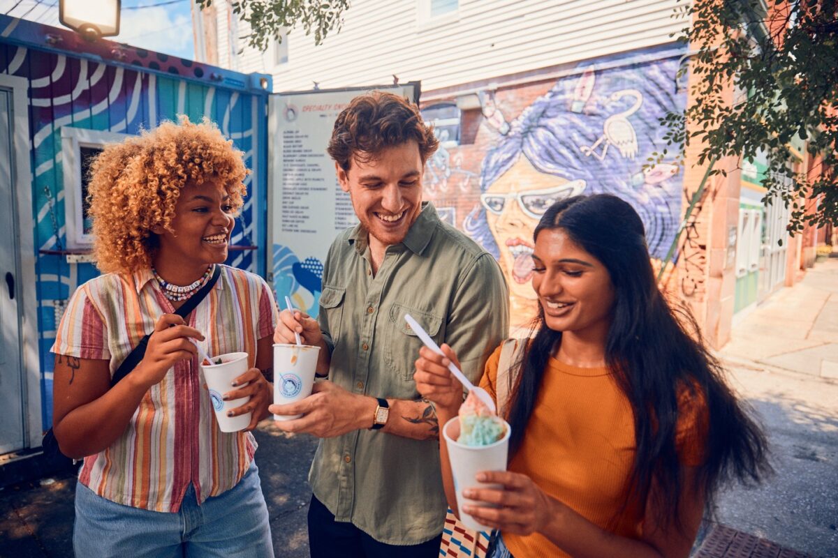 people eating snowballs