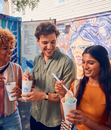 people eating snowballs