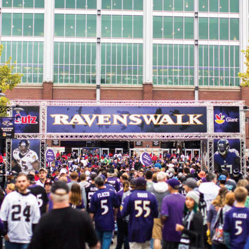 Ravens fans heading into M&T Bank Stadium on gameday.