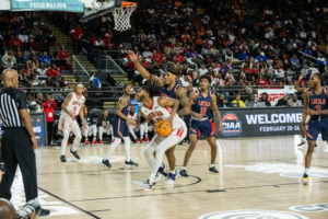 Basketball players at CFG Bank Arena