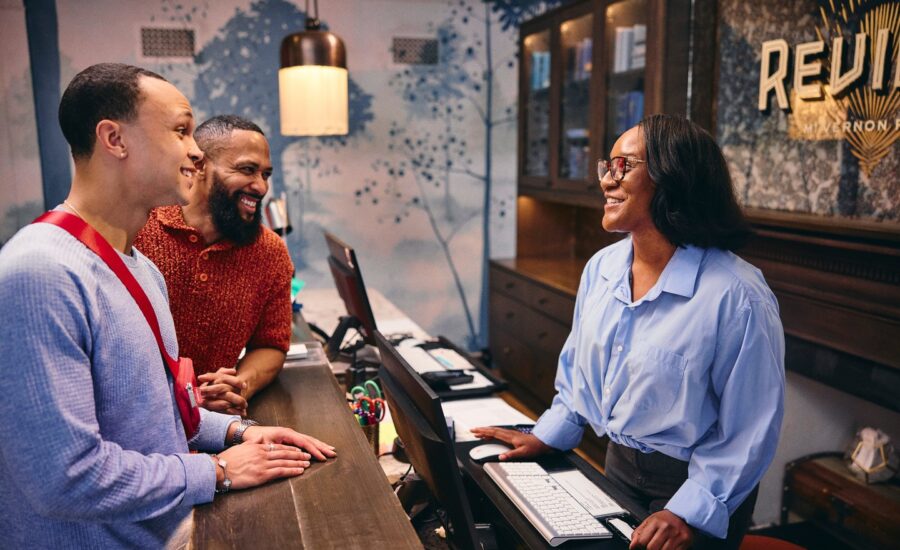 Historic homes and business facades in Fells Point, Baltimore.