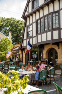Family eating at an outdoor table