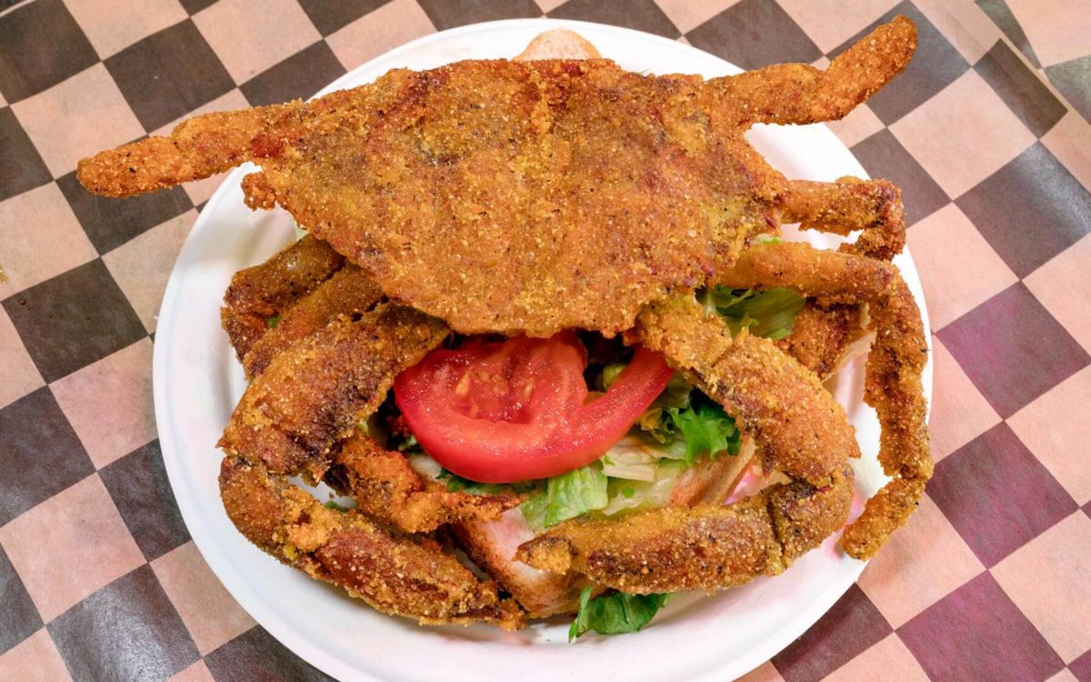 Plated soft-shell crab at Faidleys in Baltimore.