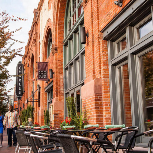 A street view of historic homes in Baltimore's Station North neighborhood.