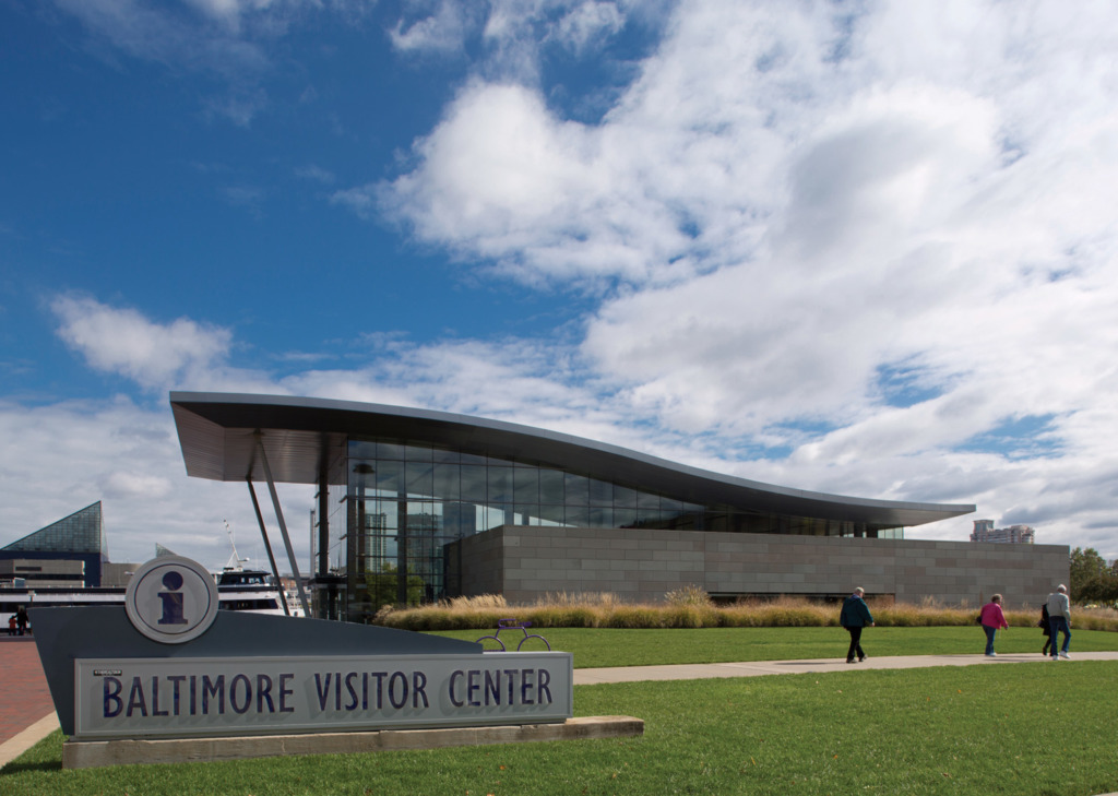 Exterior of the Baltimore Visitor Center in the Inner Harbor.