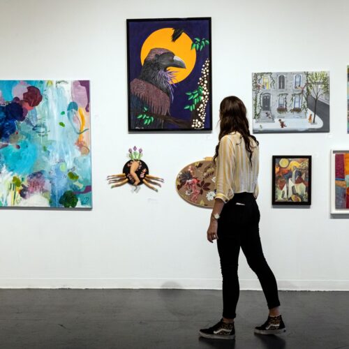 person in art gallery