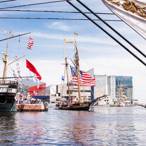 Ships dock at the Inner Harbor
