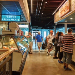 Vendor stalls in the recently renovated Cross Street Market.
